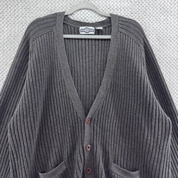 Gulf Traders Grandpa Cardigan Sweater Mens XL Gray Rib Knit Ramie Cotton V-Neck - Picture 3 of 10